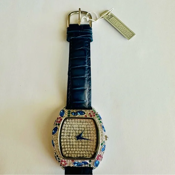 Elegant Blue Leather Strap Watch with Crystal Accents - Picture 3 of 7
